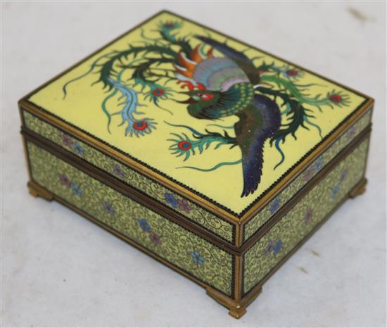 A Japanese yellow ground cloisonne enamel box and cover, early 20th century, 12.3cm